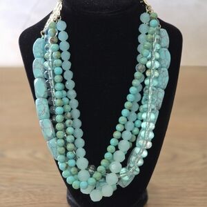 Banana Republic Five Strand Faux Turquoise Blue Bead Chunky Statement Necklace